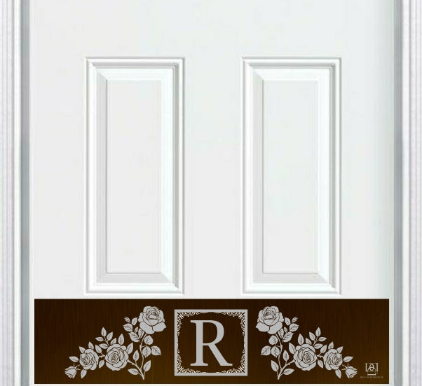 Rose Monogram Engraved Door Kick Plate — Elegant Personalized Entryway Protection
