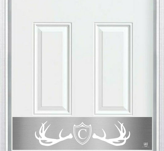 Fez Lodge Antlers Monogram Engraved Door Kick Plate — Rustic Personalized Protection