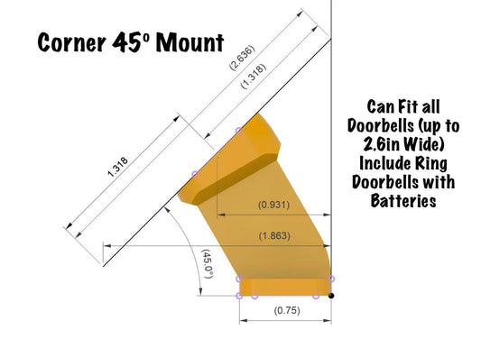 Corner Mount Angled 45 Degree 1in Fixed Trim Narrow/Slim Mount for Video Doorbells
