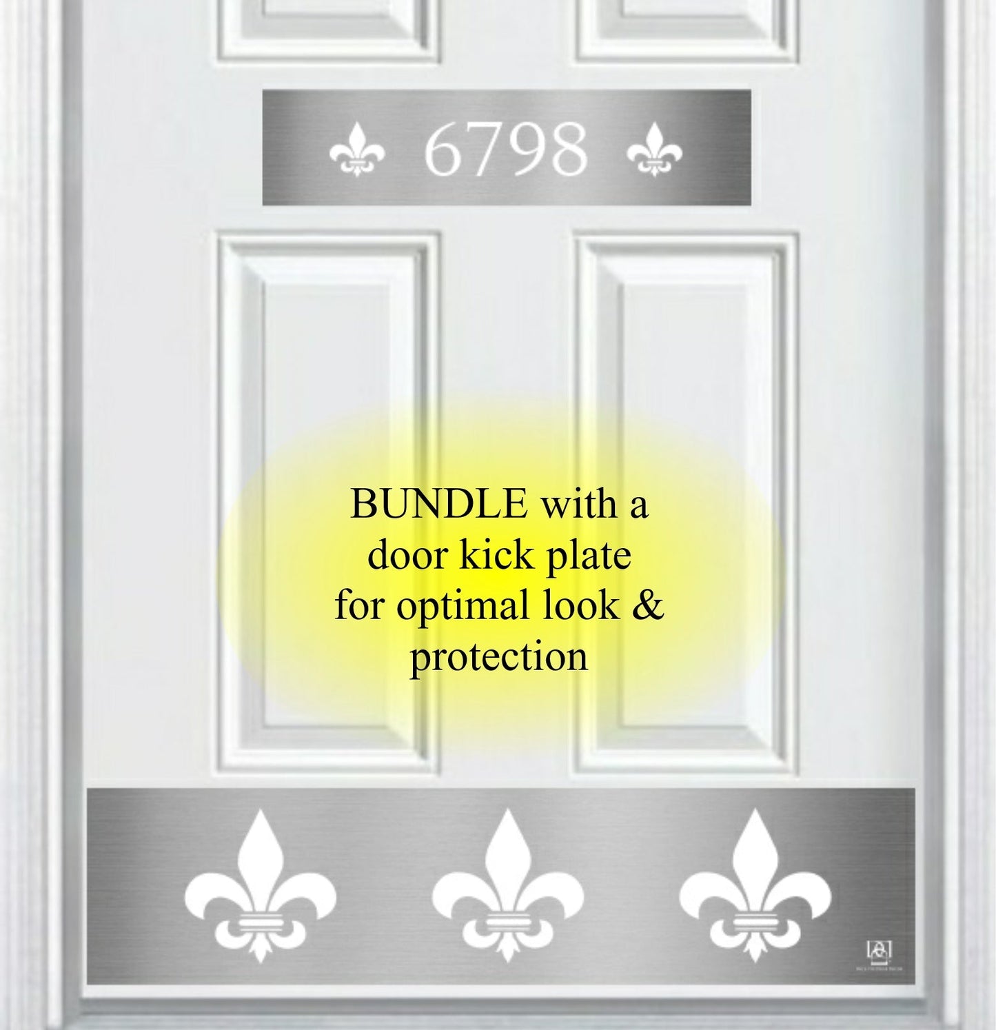 Fleur de Lis Engraved Address Accent Plate - Custom French Home Number Sign - Anodized Aluminum