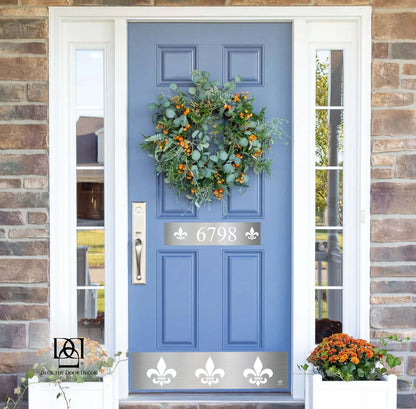 Fleur de Lis Engraved Address Accent Plate - Custom French Home Number Sign - Anodized Aluminum