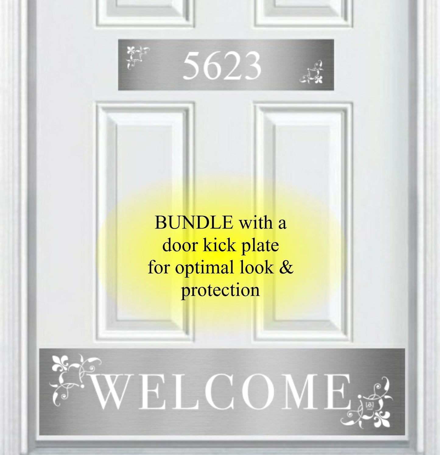 Johnson's Welcome Address Door Accent Plate - Custom Engraved Home Number Sign - Anodized Aluminum