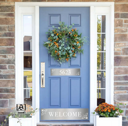 Johnson's Welcome Address Door Accent Plate - Custom Engraved Home Number Sign - Anodized Aluminum
