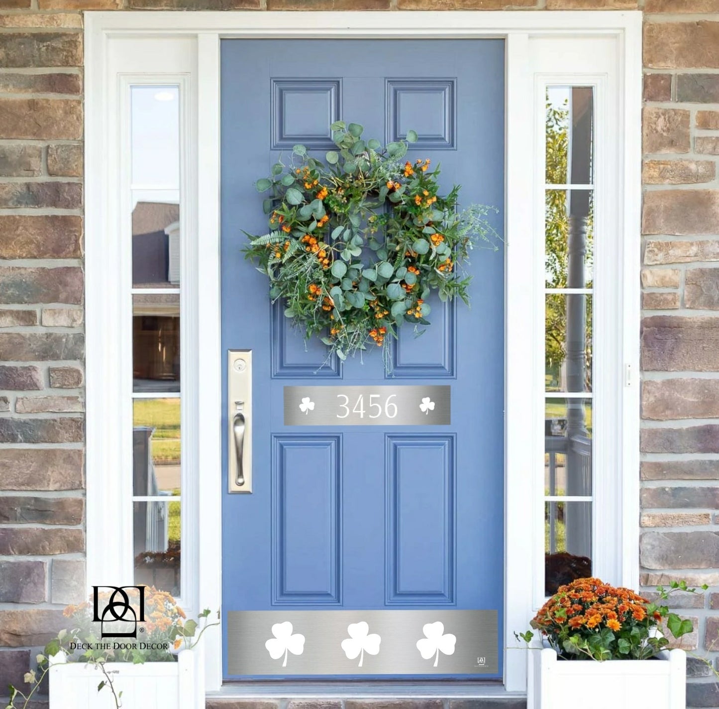 Shamrock Engraved Address Door Accent Plate - Custom Irish Home Number Sign - Anodized Aluminum
