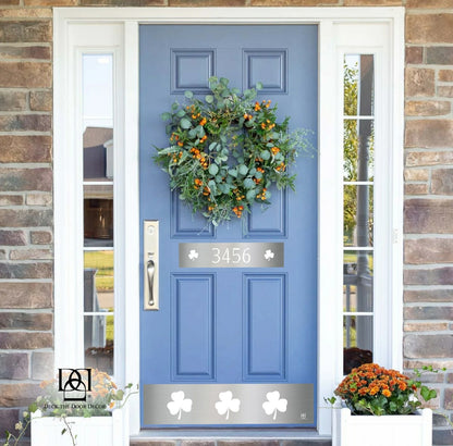 Shamrock Engraved Address Door Accent Plate - Custom Irish Home Number Sign - Anodized Aluminum