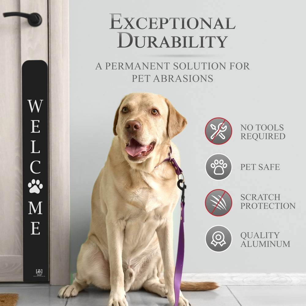 Welcome Paw Engraved Dog Scratch Protection Plate – Premium Door Guard