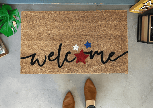 4th of July Doormat, Welcome with Stars