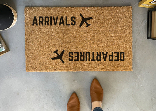 Arrivals Departures Airplane Doormat