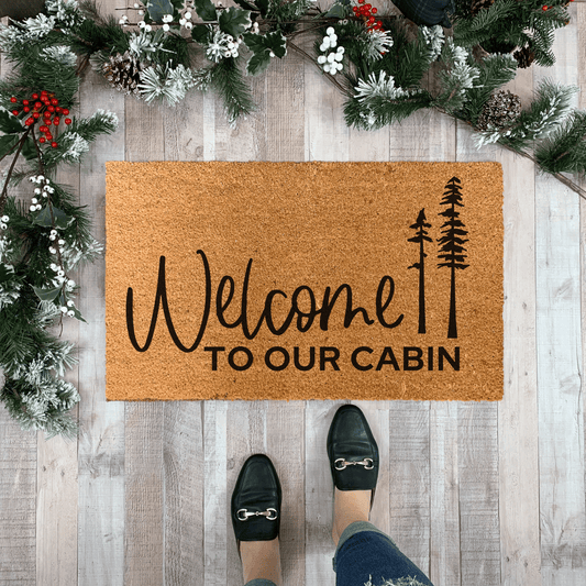 Cabin Doormat with Pine Trees