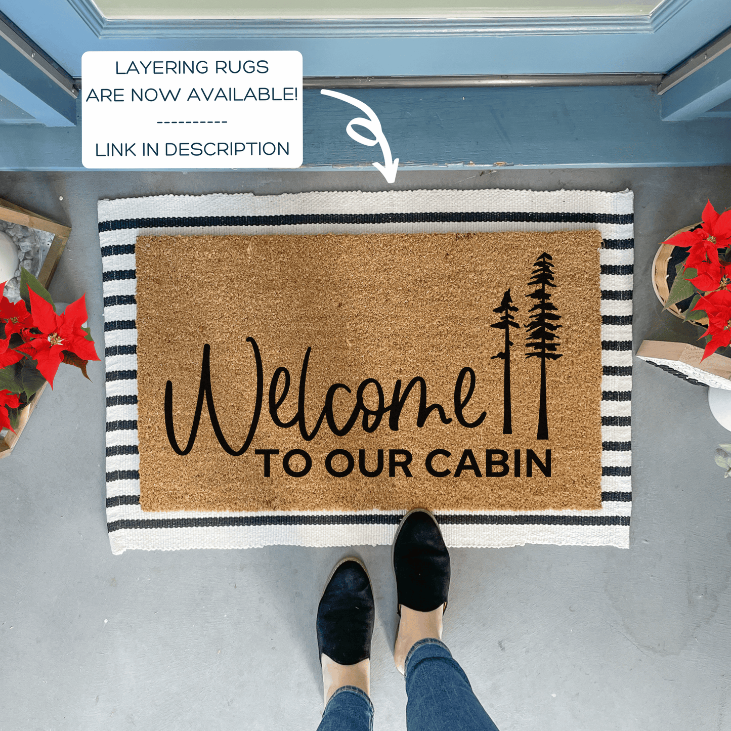 Cabin Doormat with Pine Trees