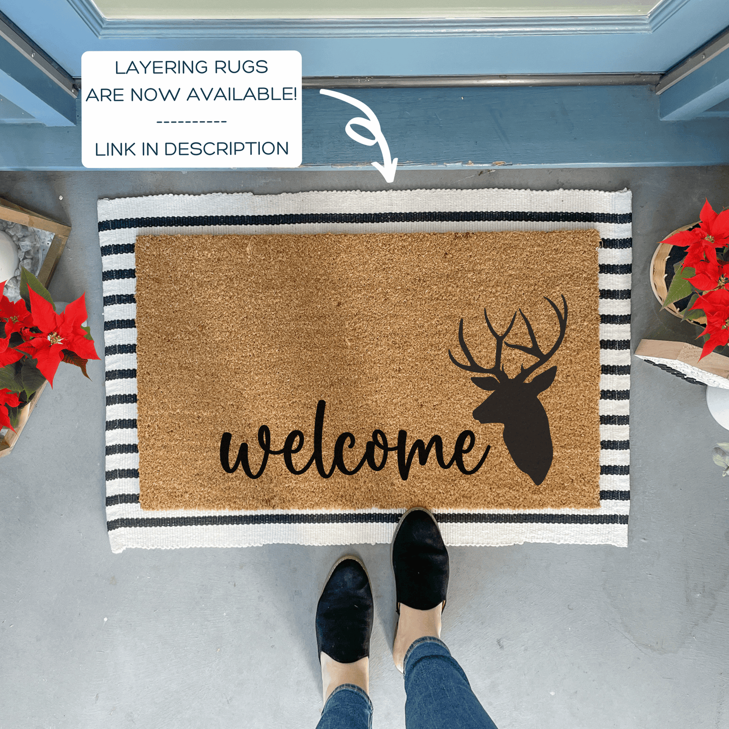 Coir Deer Doormat, Welcome Text