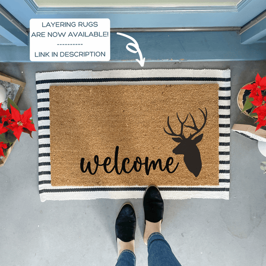 Coir Deer Doormat, Welcome Text