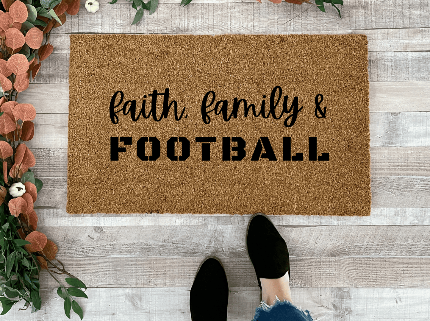 Faith Family Football Door Mat
