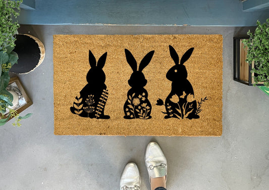Floral Bunny Doormat for Spring
