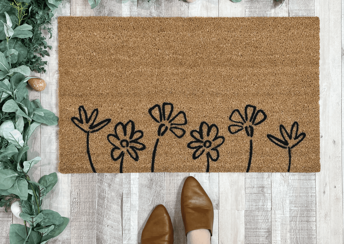 Floral Doormat, Black Flowers
