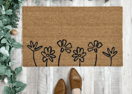 Floral Doormat, Black Flowers