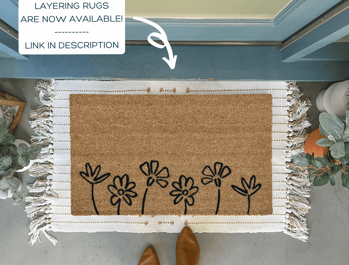 Floral Doormat, Black Flowers