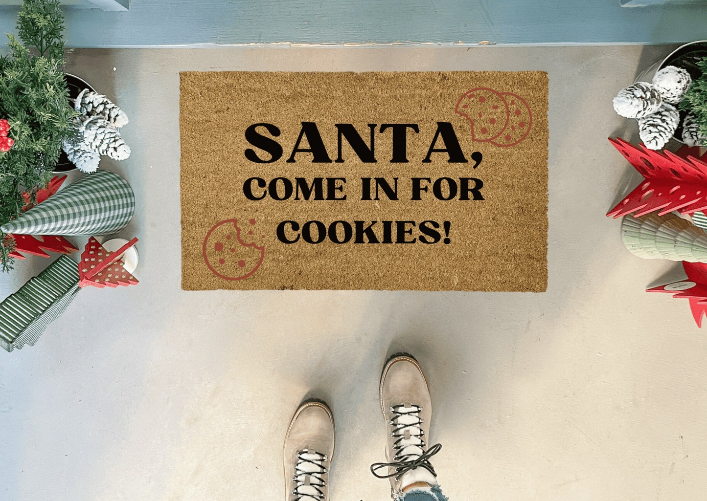 Funny Christmas Doormat, Santa and Cookies