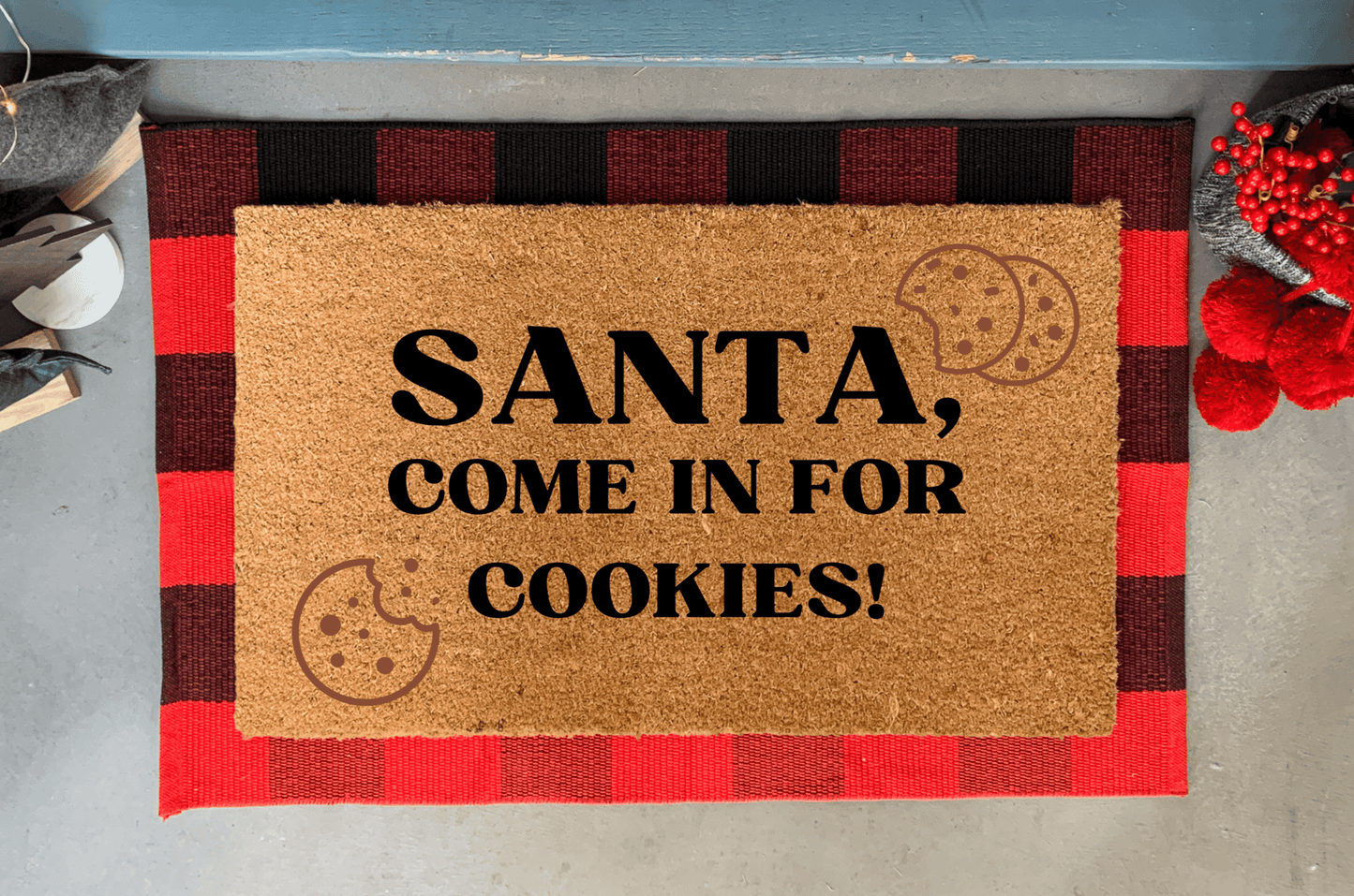 Funny Christmas Doormat, Santa and Cookies