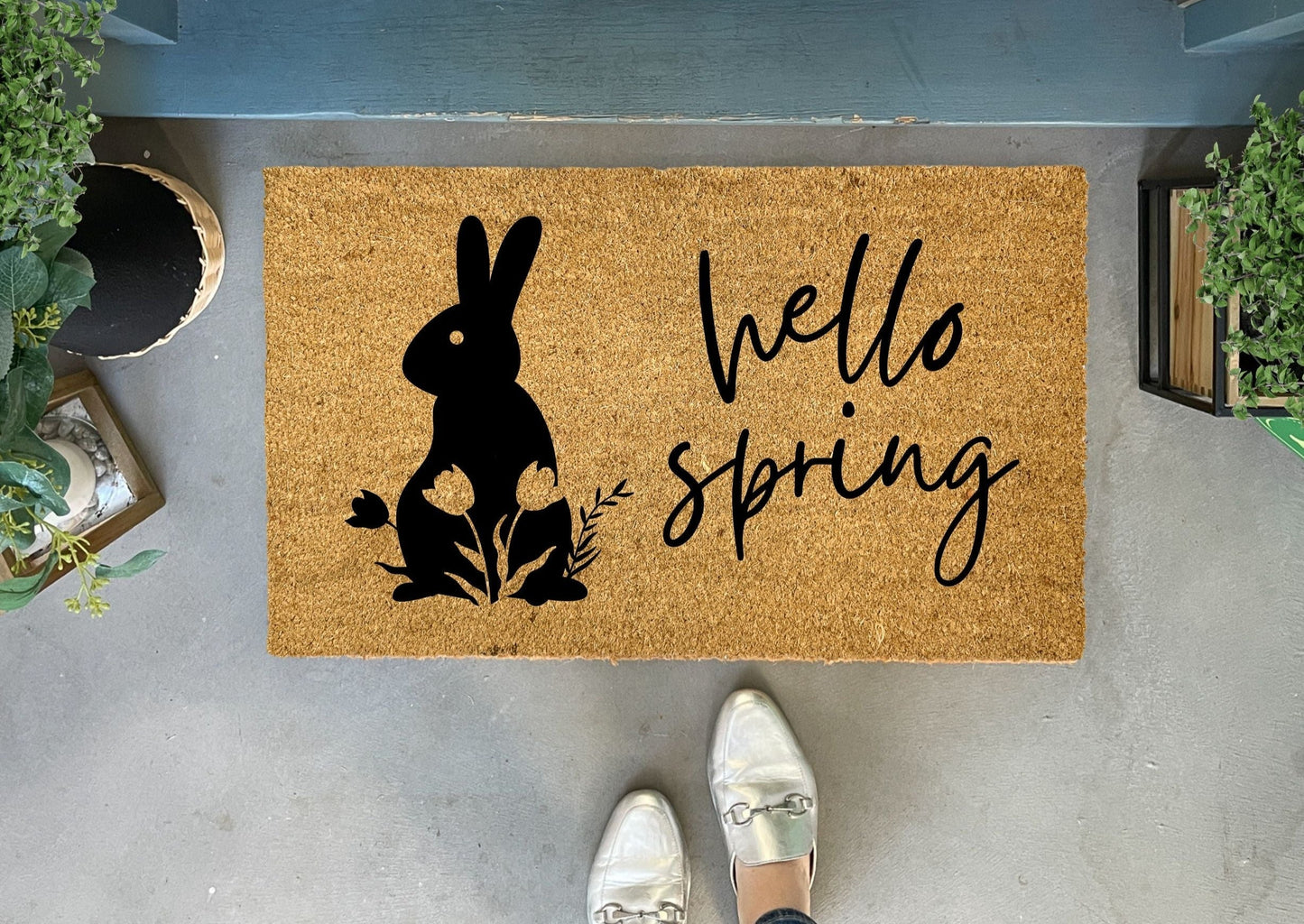 Hello Spring Floral Bunny Doormat