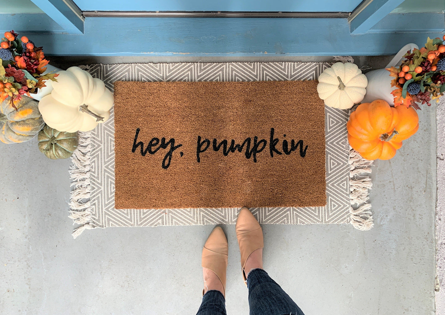 hey pumpkin Funny Fall Doormat
