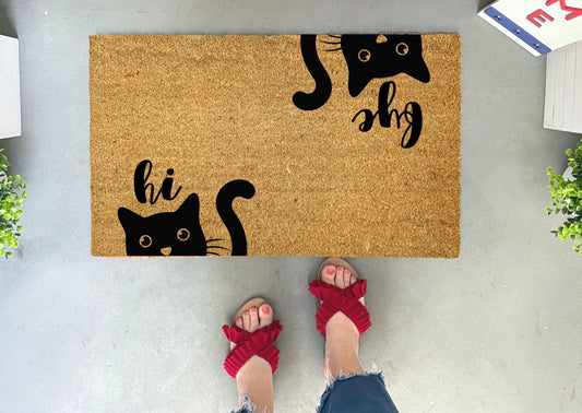 Hi Bye Funny Cat Doormat