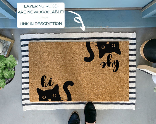 Hi Bye Funny Cat Doormat