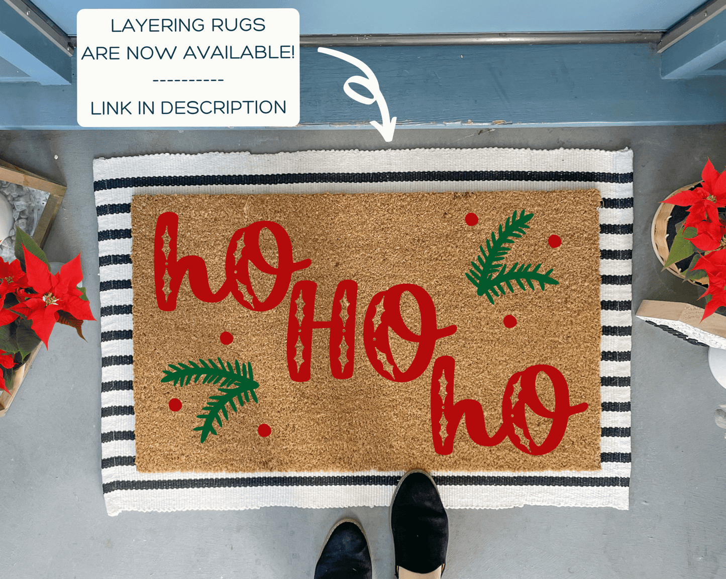 Ho Ho Ho Christmas Doormat with Holly