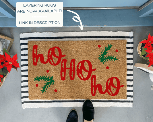 Ho Ho Ho Christmas Doormat with Holly
