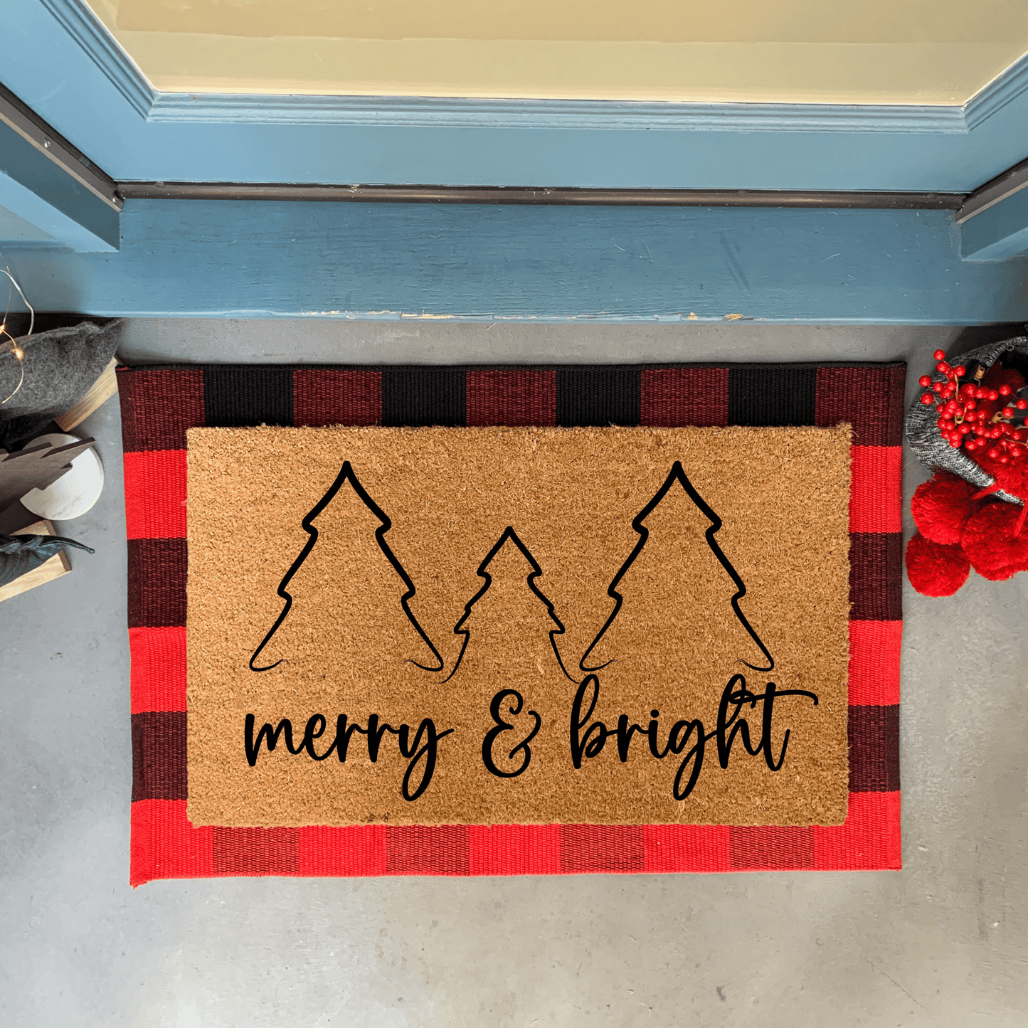 Merry and Bright Christmas Trees Doormat