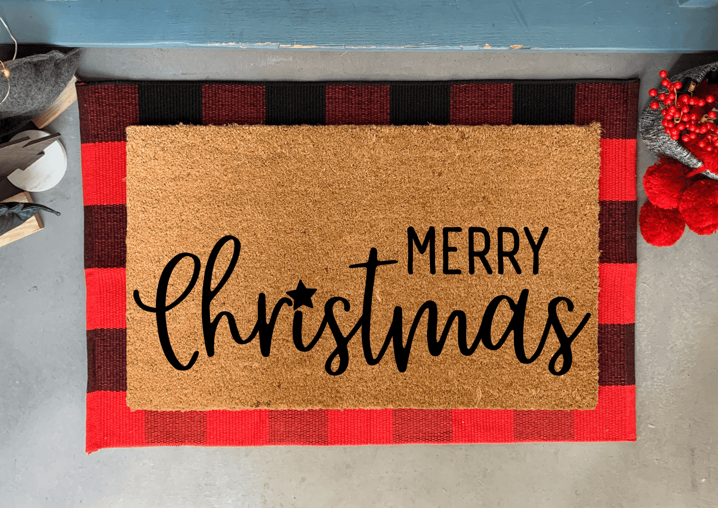 Merry Christmas Coir Doormat, Outdoor