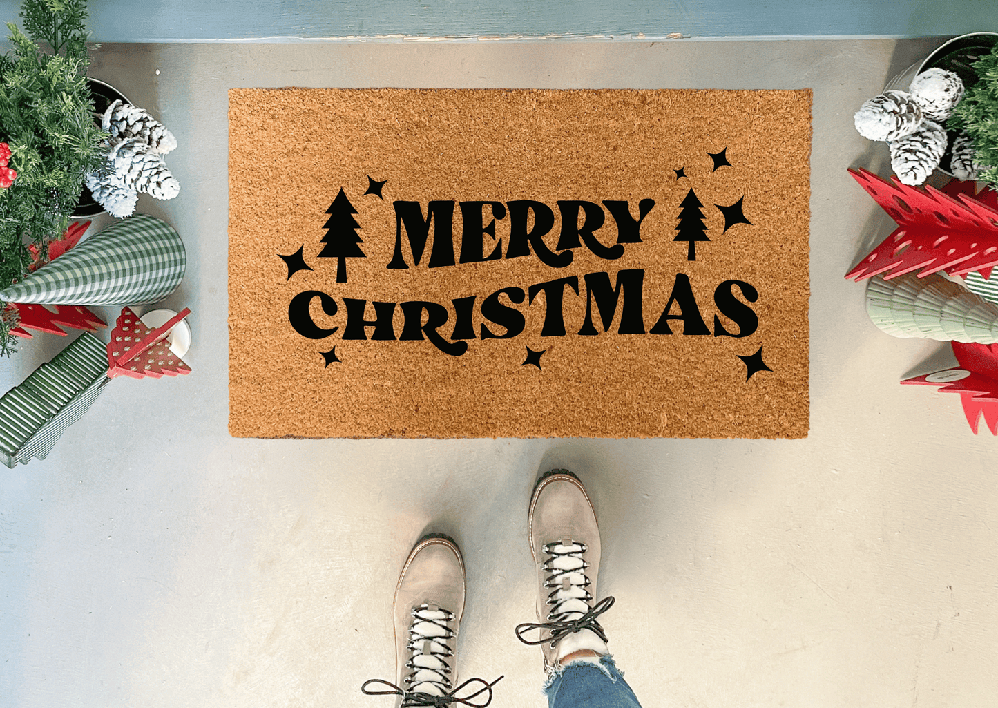 Merry Christmas Doormat with Trees