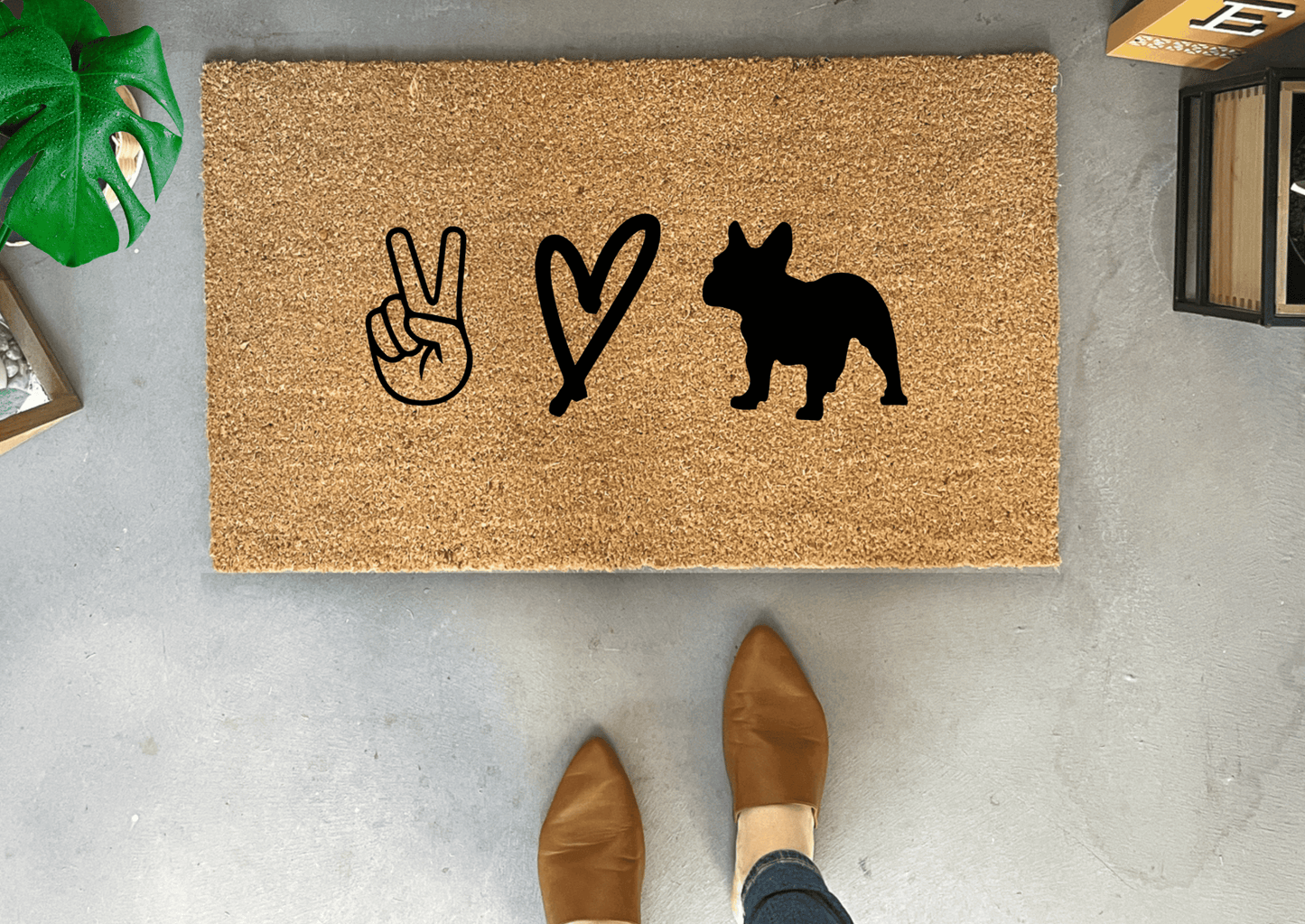 Peace, Love and Frenchie Funny Dog Doormat