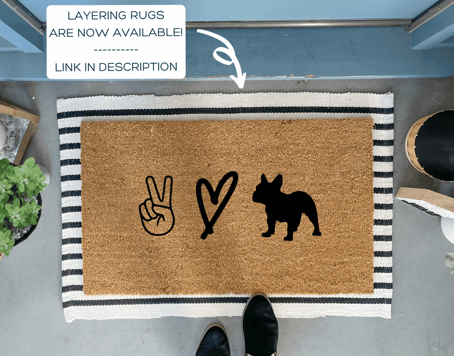 Peace, Love and Frenchie Funny Dog Doormat