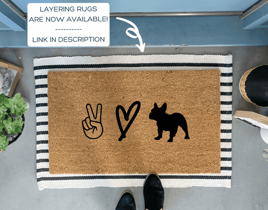 Peace, Love and Frenchie Funny Dog Doormat