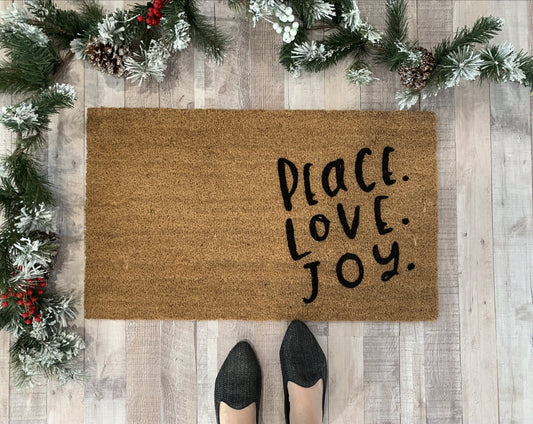 Peace Love and Joy Modern Holiday Doormat