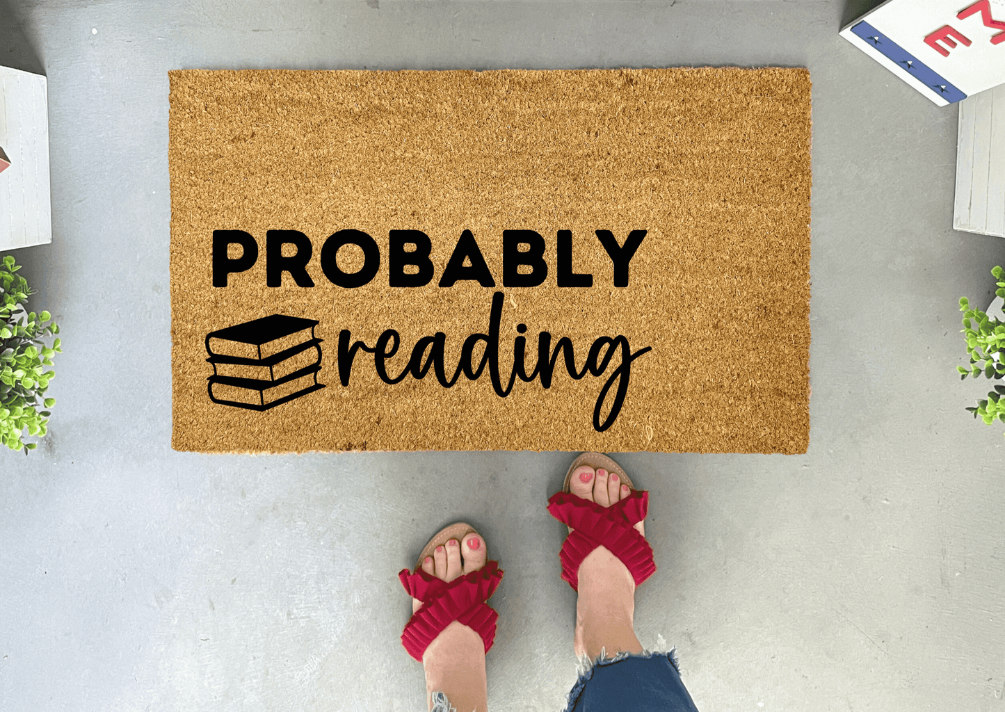 Probably Reading Funny Book Doormat