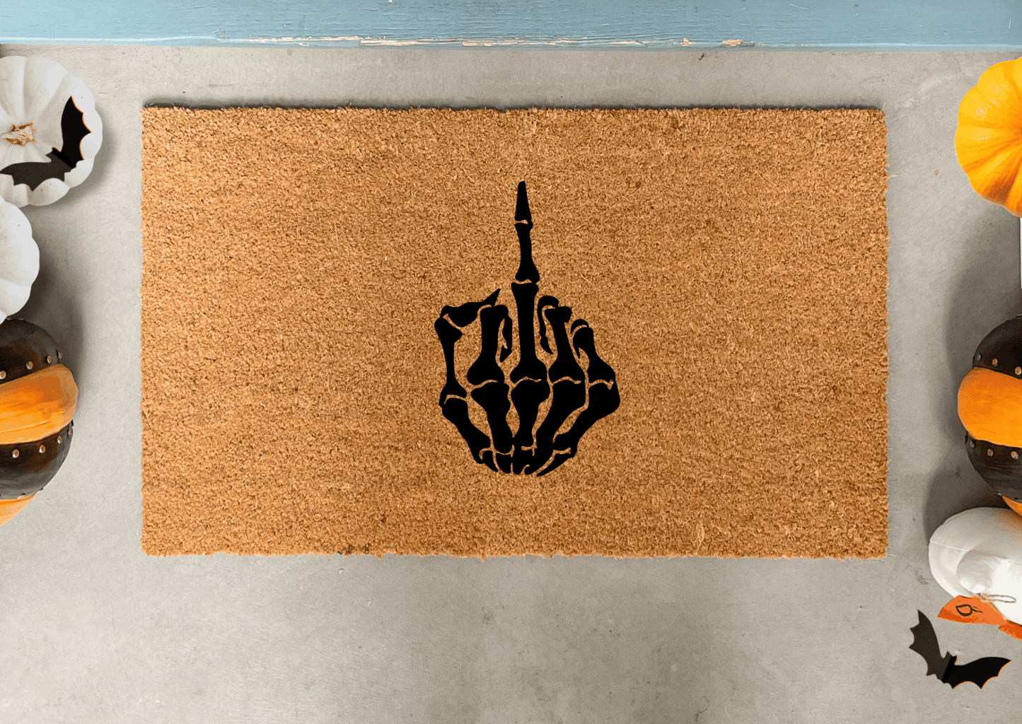 Skeleton Middle Finger Doormat for Halloween
