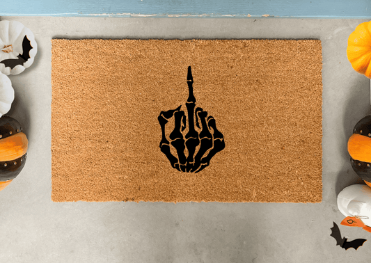Skeleton Middle Finger Doormat for Halloween