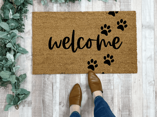 Welcome Doormat with Dog Paws