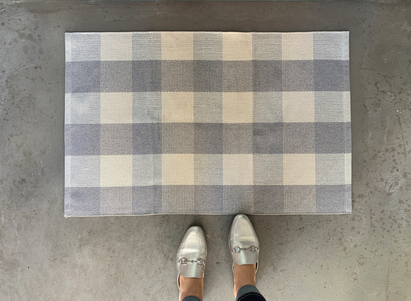 Grey and White Buffalo Check Entryway Rug