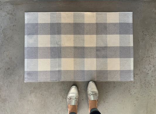 Grey and White Buffalo Check Entryway Rug