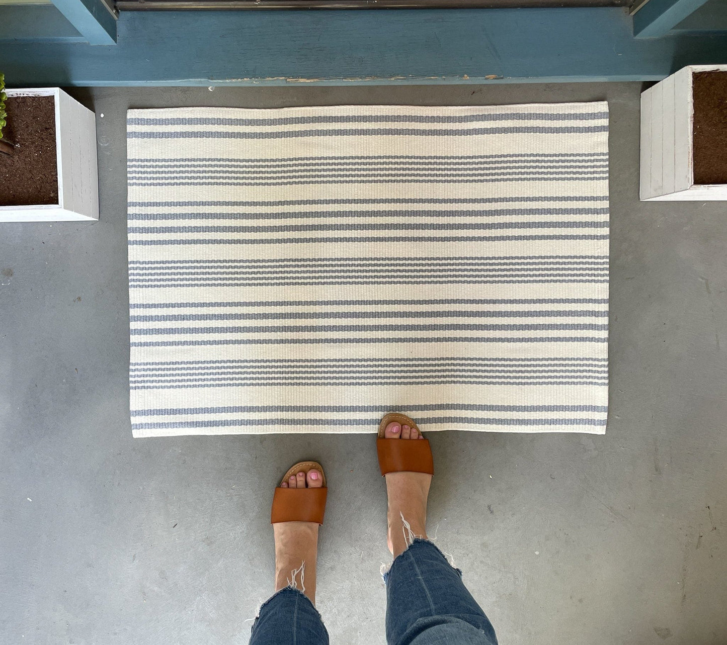 Cream and Grey Striped Accent Rug - 24x36 inches