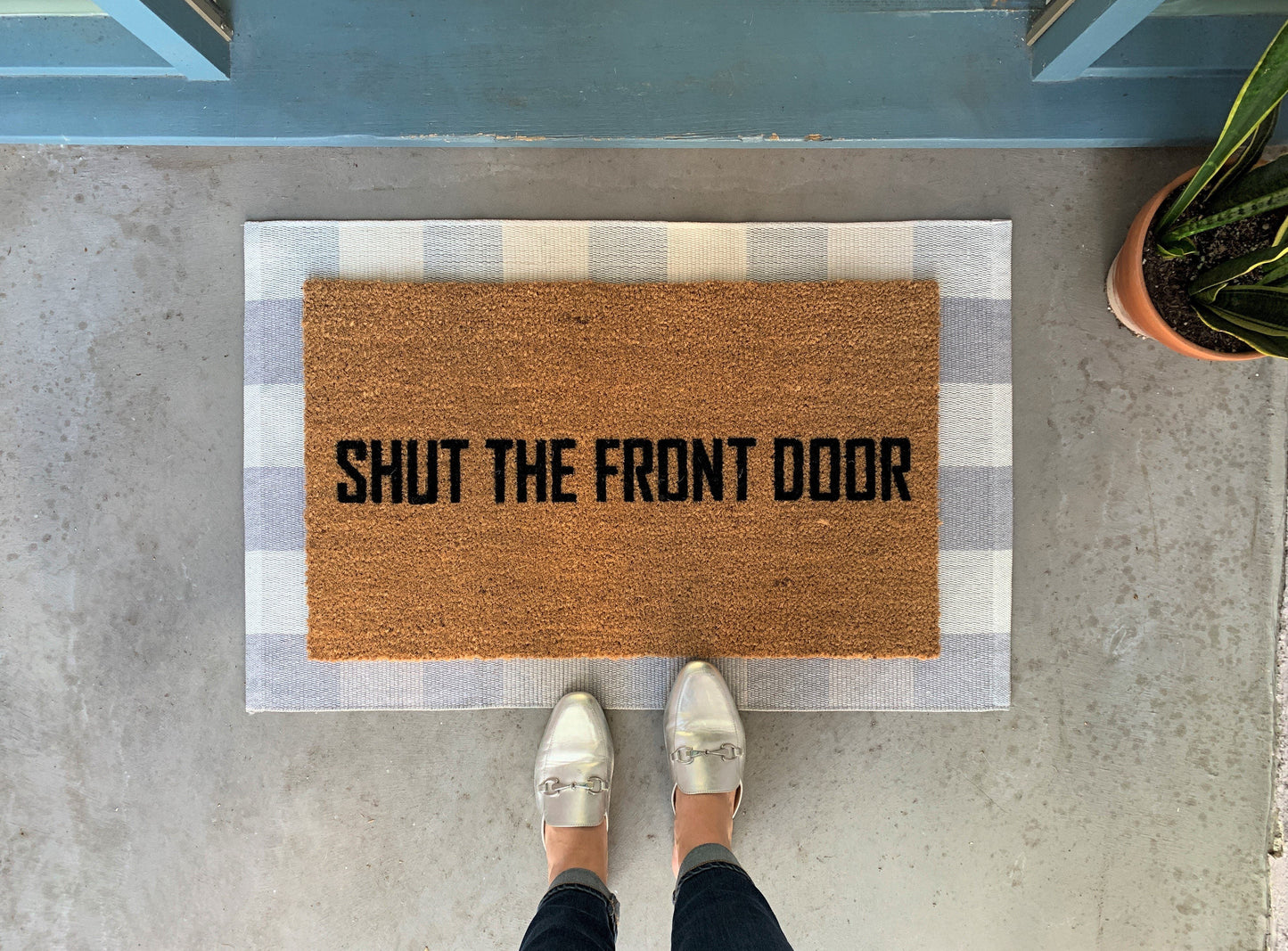 Grey and White Buffalo Check Entryway Rug