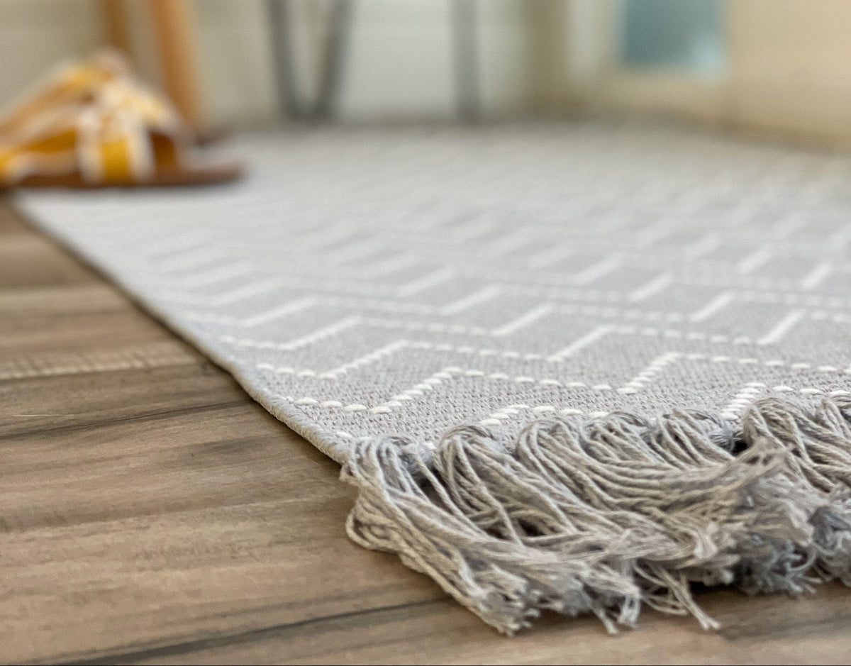 Grey and White Geometric Accent Rug
