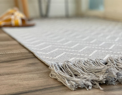 Grey and White Geometric Accent Rug